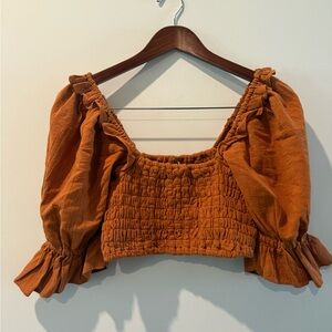 Free People Rust Peasant Crop Blouse Size M